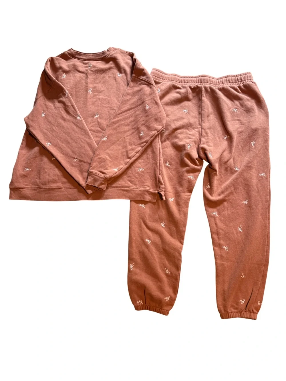 Madewell Bow Embroidered Double-Crewneck Sweatpants (2) Pc. Set Warm Umber Large